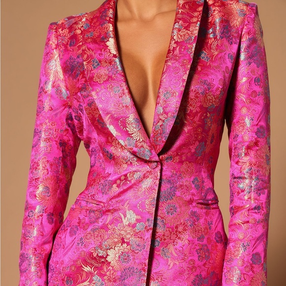 Hot pink magenta Fuschia brocade jacquard blazer suit pant set Pretty In Pink - Picture 5 of 6